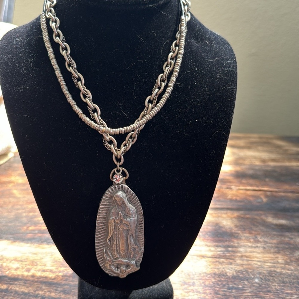 Silver our lady of Guadalupe (Mary) statement necklace sand casted - Picture 15 of 17